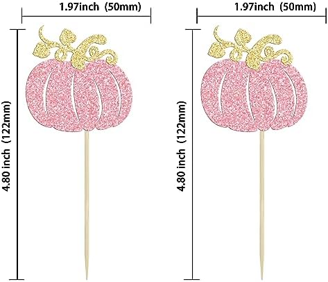 24Pcs Pumpkin Cupcake Toppers Glitter Fall Theme Pumpkin Cupcake Pick Decorations for Baby Shower Birthday Thanksgiving Halloween Party Cake Decorations Supplies Pink - Image 2