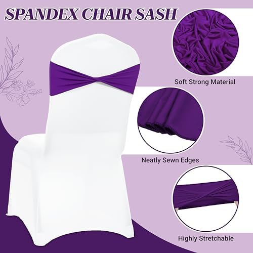 MDS Pack of 25 Spandex Chair Sashes Without Slider Buckles – Cadbury Purple - Image 3