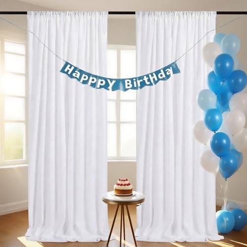 3x8FT White Backdrop Curtains 2 Panels White Wedding Sequin Fabric Drapes by QueenDream