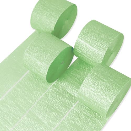 PartyWoo Crepe Paper Streamers 4 Rolls 328ft, Pack of Pearl Green Party Streamers, Crepe Paper for Birthday & Baby Shower Decorations (1.8 in x 82 Ft/Roll) by PartyWoo