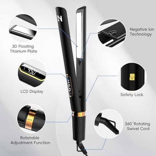 Nicebay Hair Straightener Flat Iron, Titanium Heater Surface, Hair Straightener and Curler, 5 Temp Settings, Fast Heating, Negative Ion, Wide Voltage for Travel, 1 Piece - Image 2