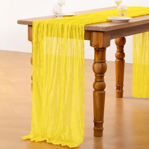 DeZerlor Lemon Yellow Cheesecloth Table Runners 6 Pack Summer Boho Runners - Image 6