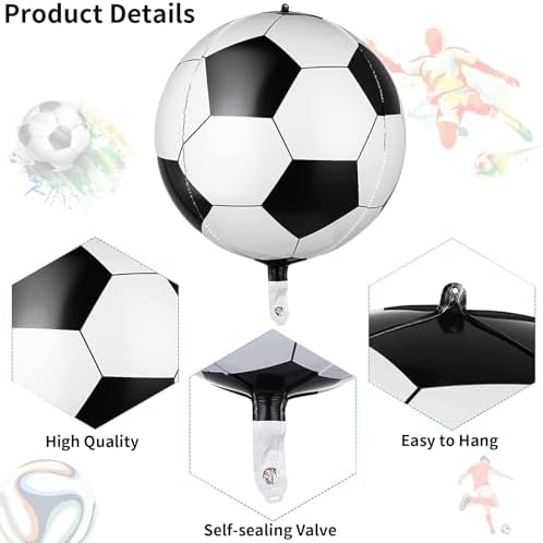 22 Inch 4D Soccer Foil Balloons, 6Pcs Soccer Party Decorations Football Shape Mylar Foil Balloons Sport Decor for Boys Kids Soccer Ball Fans Theme Birthday Party Decorations Supplies - Image 3