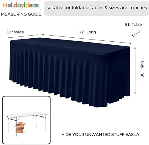 6 Pack Navy Spandex Table Covers 6ft Rectangle Ruffle Skirts for Party - Image 4