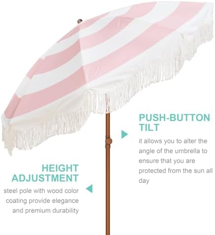 AMMSUN Boho Fringe Umbrella, 6.5ft Outdoor Umbrella with Tassel - Image 2