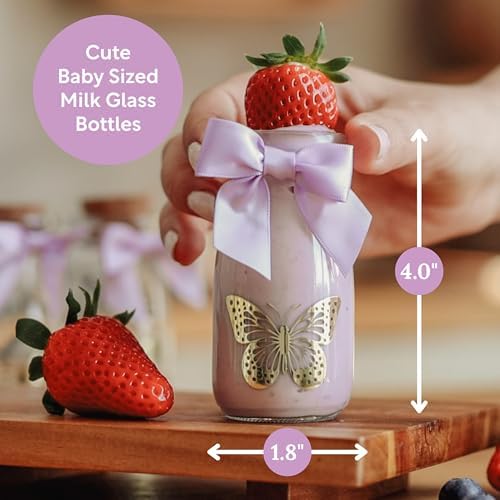Ethisa Small 24 Pack Butterfly Party Favor Glass Bottles with Ribbons and Stickers - Vintage Baby Shower and Birthday Favors for Guests and Table Centerpieces Decorations - Purple Theme Candy Jar - Image 2