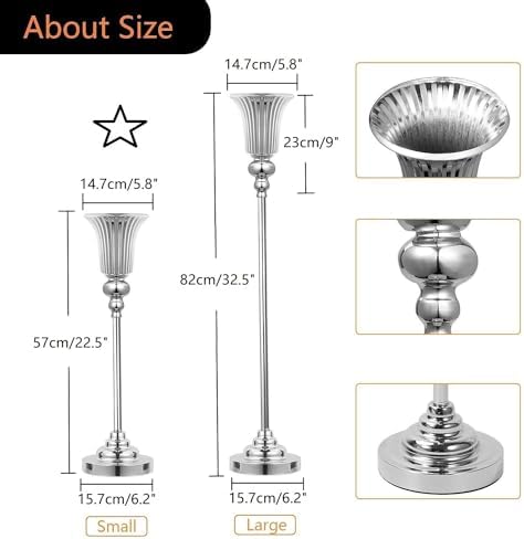 22.5inch Versatile Metal Wedding Centerpiece Vases - Set of 2 Tall Silver Trumpet Vases, Elegant Silver Centerpiece Stands for Road Leading Wedding Reception Party Event Anniversary Home Decor - Image 5