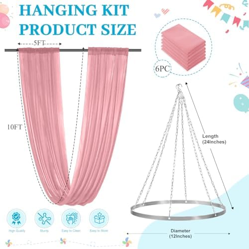 Ceiling Drapes Hanging Kit Dusty Rose Ceiling Drapes 6 Panels 5x10ft with 12 Inch Ceiling Drapes for Weddings Ceilings Draping Canopy Hoop Wedding Arch Draping Fabric for Banquet Party Decor - Image 3