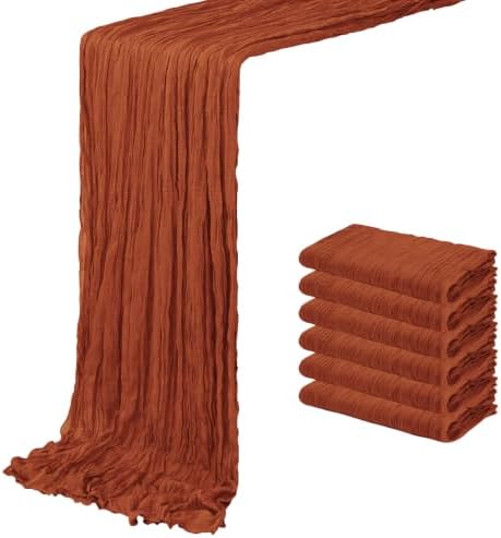 6 Pack Terracotta Cheesecloth Table Runner 20 x 120 inch Gauze Table Runners 10 FT Long,Semi Sheer Cheese Cloth Fabric Table Runner Bulk for Wedding,Party,Baby Shower,Bridal Shower Decoration by ACSUIT