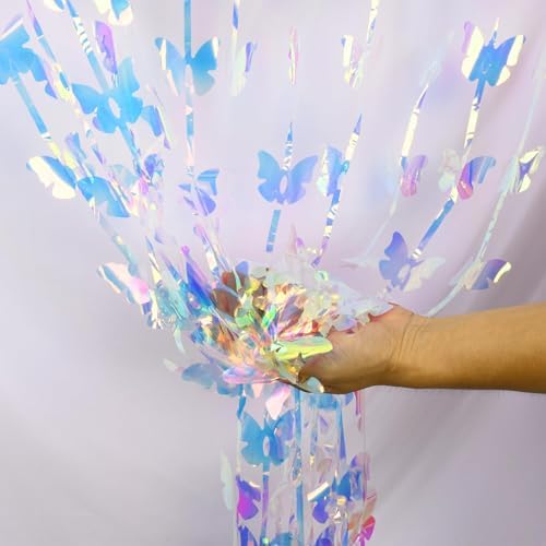 BRAVESHINE Iridescent Hanging Butterfly Foil Fringe Curtain - 2 Pack 3.2x6.6ft Holographic Party Streamers Backdrop for Bridal Shower/Mermaid/Fairy/Butterfly Birthdays Decorations - Image 2