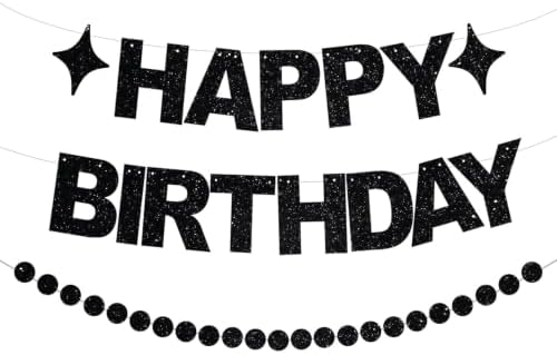 BEISHIDA Pre-Strung Glitter Black Happy Birthday Banner Party Decoration by Beishida