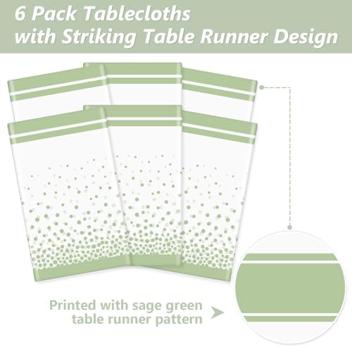 LANLISA White and Sage Green Tablecloth Party Decorations 6 Pack, Disposable Plastic Table Cloths for Baby Shower Birthday Wedding Party Decor - Image 4