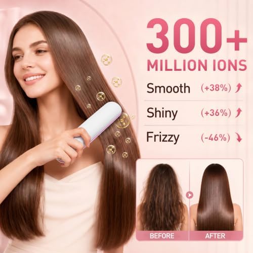 2026 Upgraded Cordless Straightening Brush, Go Brush Pro Hair Straightener Brush, MCH Fast Heating, 3 Temp Settings, 4000mAh Type-C Rechargeable Portable Travel Styling Tool (Pearl White) - Image 2