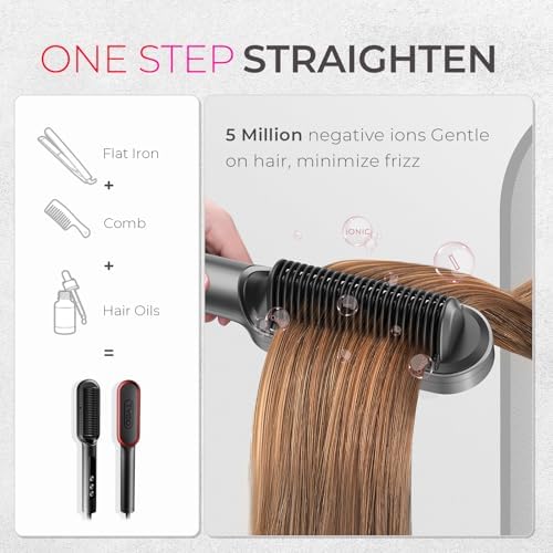 TYMO Ring Plus Hair Straightener Brush, Ionic Straightening Comb, 9 Temps - Image 2