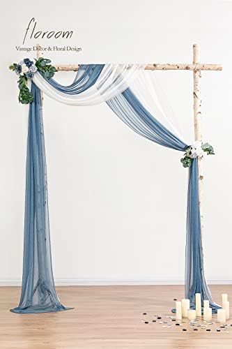 Floroom Wedding Arch Draping Fabric 2 Panels 20Ft Chiffon Fabric Drapes Arbor Drapery Wedding Ceremony Reception Swag Decorations (White & Dusty Blue) - Image 3