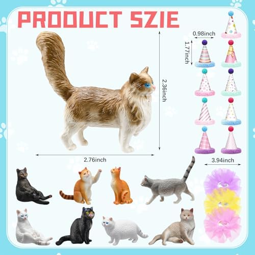 Weysat 27 Pcs Cat Cake Topper, 9 Cat Figurines, Hats and Tutus - Image 2