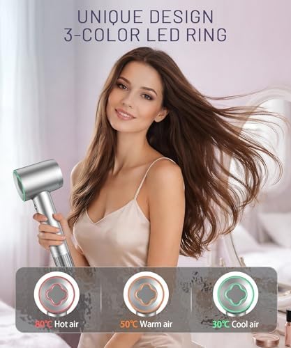 Cosy Companions High-Speed Ionic Hair Dryer, 150000 RPM Brushless Motor for 2-5Min Fast Drying, Low Noise Blow Dryer Reduces Frizz & Heat Damage, Lightweight Hair Dryer with Diffuser & Nozzle, Silvery - Image 4