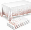 Prestee Rose Gold Plastic Table Cloth Disposable, 4 Pack - 54x108 Inch Rectangle Tablecloths for Wedding and Party - Heavy-Duty, Waterproof Table Covers - Pink and Gold, for Birthday or Fine Dining by Prestee