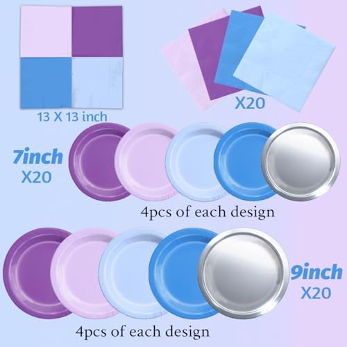 CMUSKO Winter Wonderland Decorations - 60Pcs Blue Purple Snowflake Plates & Napkins Set Winter Wonderland Tableware for Birthday Christmas New Year - Image 4
