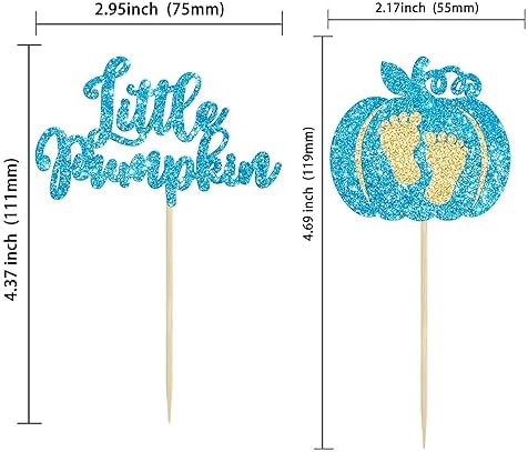 Ephlyn 24Pcs Little Pumpkin Cupcake Toppers Glitter Pumpkin Cupcake Picks Little Pumpkin Boy Baby Shower Decorations Fall Harvest Theme Baby Shower Kids Birthday Party Supplies Blue - Image 2