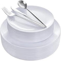 I00000 White Plastic Plates,Nice Disposable Plates with Silver Silverware by I00000