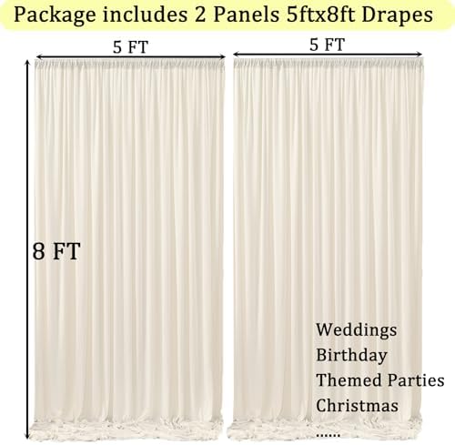 10ft x 8ft Ivory Backdrop Curtain for Parties, Polyester Photo Backdrop Drapes for Wedding Birthday Baby Shower Party Photography Background Home Decor - Image 6