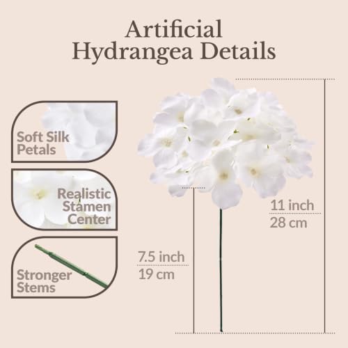 22PCS White Hydrangea Artificial Flowers with Stronger Bendable Stems - Image 3