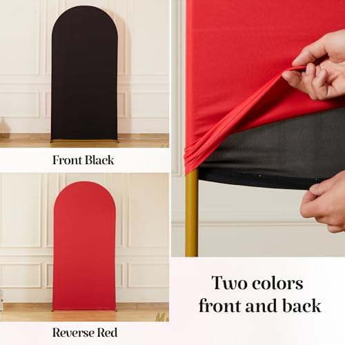 Red Black Arch Backdrop Cover for Wedding, Set of 2 Stretchy Spandex Fitted Arch Stand Cover for Baby Shower, Birthday Party Decor, Chiara Backdrop Cover with Double-Sided Design(7.2FT 6FT) - Image 3