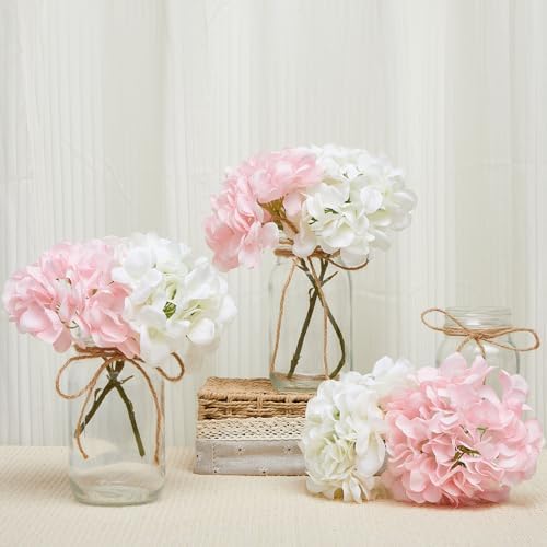 4 Sets Hydrangea Mason Jar Centerpiece with LED Lights for Wedding - Image 4