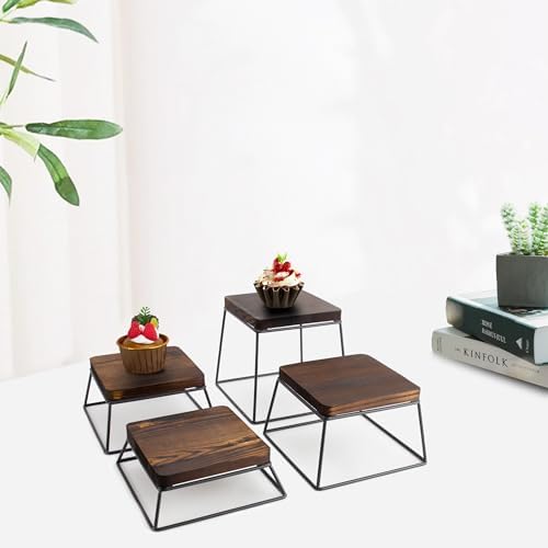 Dessert Table Risers Display Stands Food display Wood & Black Metal Square Retail Pizza,Cupcake,Candy Stands Food Platter Tray,6x6 INCH,Set of 4 (4P-Black) - Image 4
