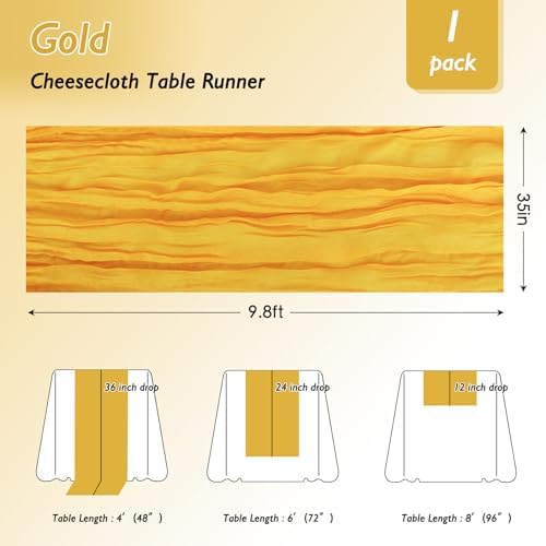 1 Pack Gold Cheesecloth Table Runner 120 Inch Boho Wedding Decor - Image 2