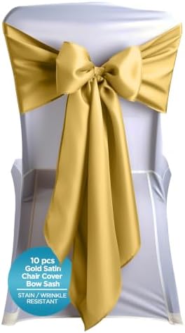 Leading Linens 10 pcs Gold 108"x8" Satin Bow Sash Chair Cover Decoration by LeadingLinens
