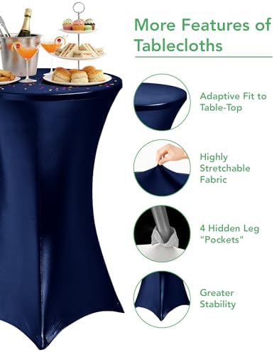 KeyWave Spandex Cocktail Table Covers, 32x43 Inch, Shiny Navy, 8 Pack - Image 4