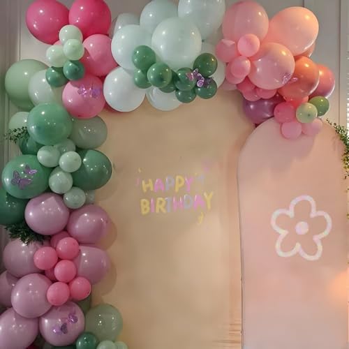 Pink Purple Green Balloons Arch Wildflower Fairy Floral Tea Party Birthday - Image 2