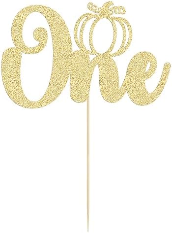 1Pc Pumpkin One Cake Topper Gold Glitter Fall 1st Pumpkin Birthday Cake Topper Decorations Baby Shower Party Decorations for Autumn Themed Kids First Birthday Thanksgiving Party Supplies - Image 3