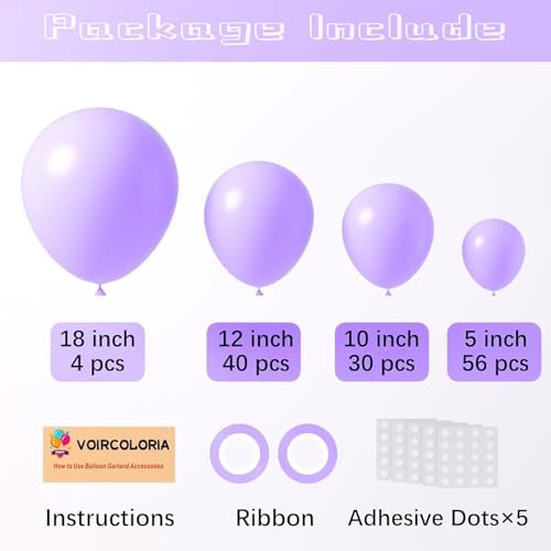 Voircoloria 130pcs Pastel Purple Balloons Arch Kit, 18 12 10 5 Inch - Image 2