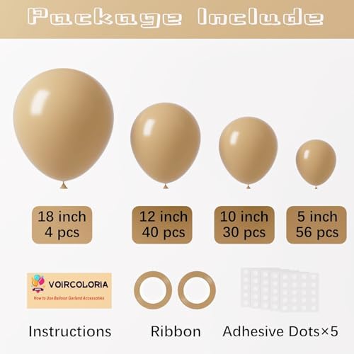 Voircoloria 130pcs Tan Balloons Garland Arch Kit, 18 12 10 5 Inch - Image 2