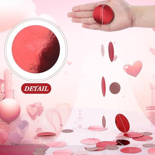 Outus 10 Pieces Red,Pink Round Dots Garland Party Hanging Decor - Image 3