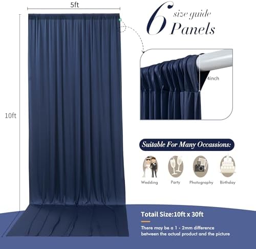 30 ft x 10 ft Wrinkle Free Navy Blue Backdrop Curtain for Parties,Polyester Photo Backdrop Drapes, Thick Background 6 Panels 5ft x 10ft for Baby Shower Wedding Birthday Party Backdrop Stand - Image 5