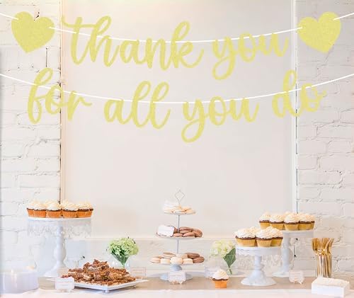 Pre-strung Thank You for All You Do Banner - Gold Glitter Appreciation Party Decorations Supplies for Family elders Employee Coworker Staff Teacher, Photo Booth Prop - Image 2