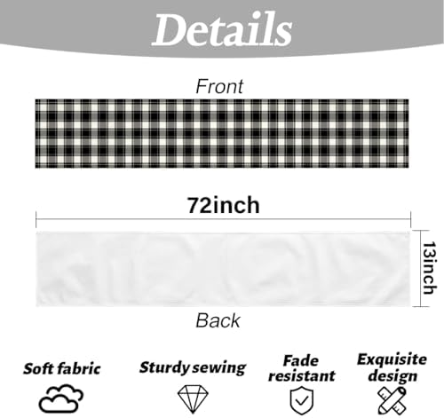 Black and White Gingham Table Runner, Buffalo Plaid Check Table Cloth Decor - Image 6
