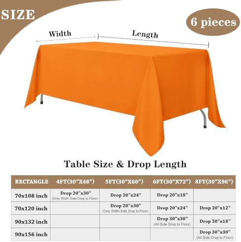 Fitable 6 Pack Orange Tablecloths 90x156 Inch for 8 Foot Rectangle Tables - Image 5