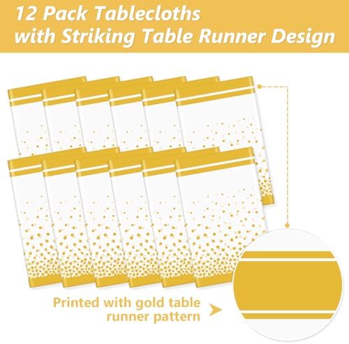 LANLISA White and Gold Tablecloth Party Decorations 12 Pack, Disposable Plastic Table Cloths for Baptism First Communion Birthday Wedding Baby Bridal Shower Party Decor - Image 4