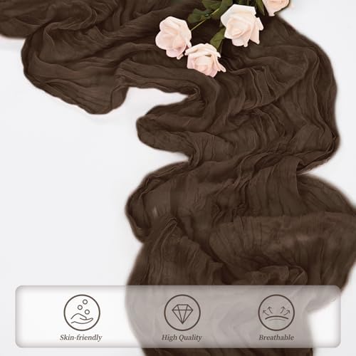 10FT 12 Pack Brown Cheesecloth Table Runner 20 x 120 Inch Long Boho Fabric Rustic Cheese Cloth Table Runner for Wedding Bridal Shower Baby Shower Gauze Sheer Birthday Party Table Decorations - Image 5