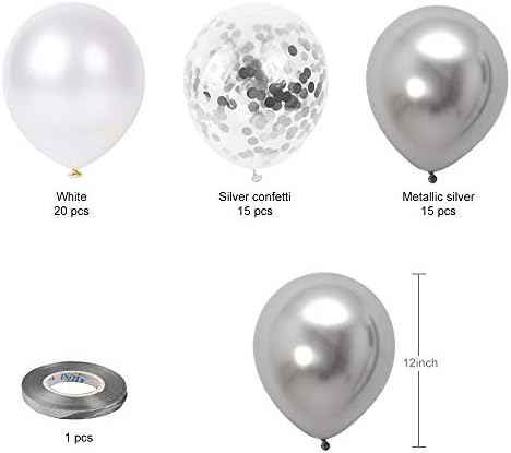 Hiquaty Silver Balloons,50pcs 12 Inch Silver and White Balloons - Image 2