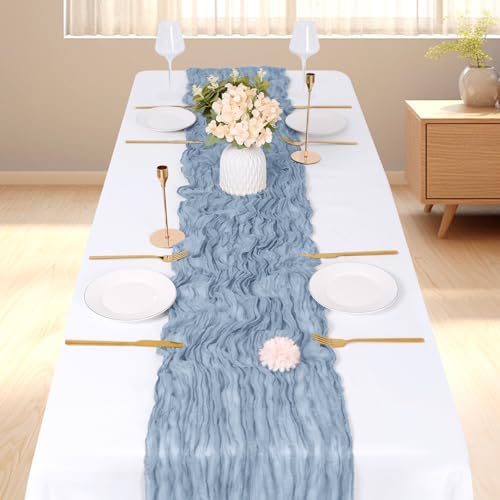 6 Pack Dusty Blue Cheesecloth Table Runner, 17 x 108 inch, Semi Sheer Boho Cheese Cloth Fabric Table Runner Bulk for Wedding, Birthday, Party, Holiday, Home Decor (Dusty Blue) - Image 2