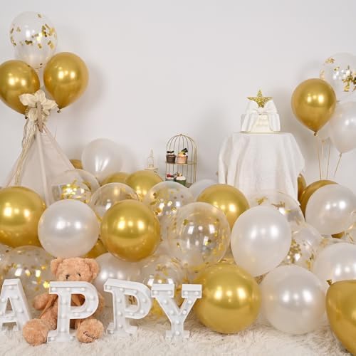White and Gold Balloons, 60 Packs 12 Inch Metallic Gold Balloons - Image 3