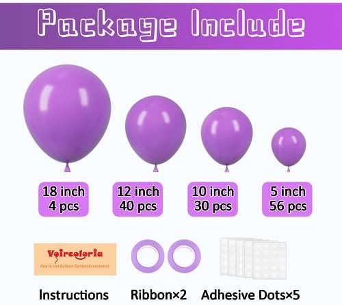 Voircoloria 130pcs Purple Balloons Garland Arch Kit, 18 12 10 5 Inch - Image 2