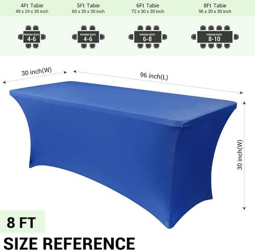 Obstal 8ft Stretch Spandex Table Cover, 2 Pack, Royal Blue - Image 4