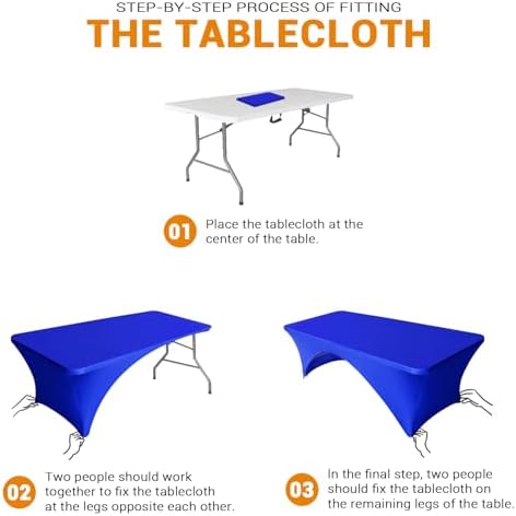 Eurmax USA 2-Pack Spandex Table Cover 6 ft. Fitted 30+ Colors Polyester Tablecloth Stretch Spandex Table Cover-Table Toppers,6 FT Table Cover Open Back (Royal Blue) - Image 3
